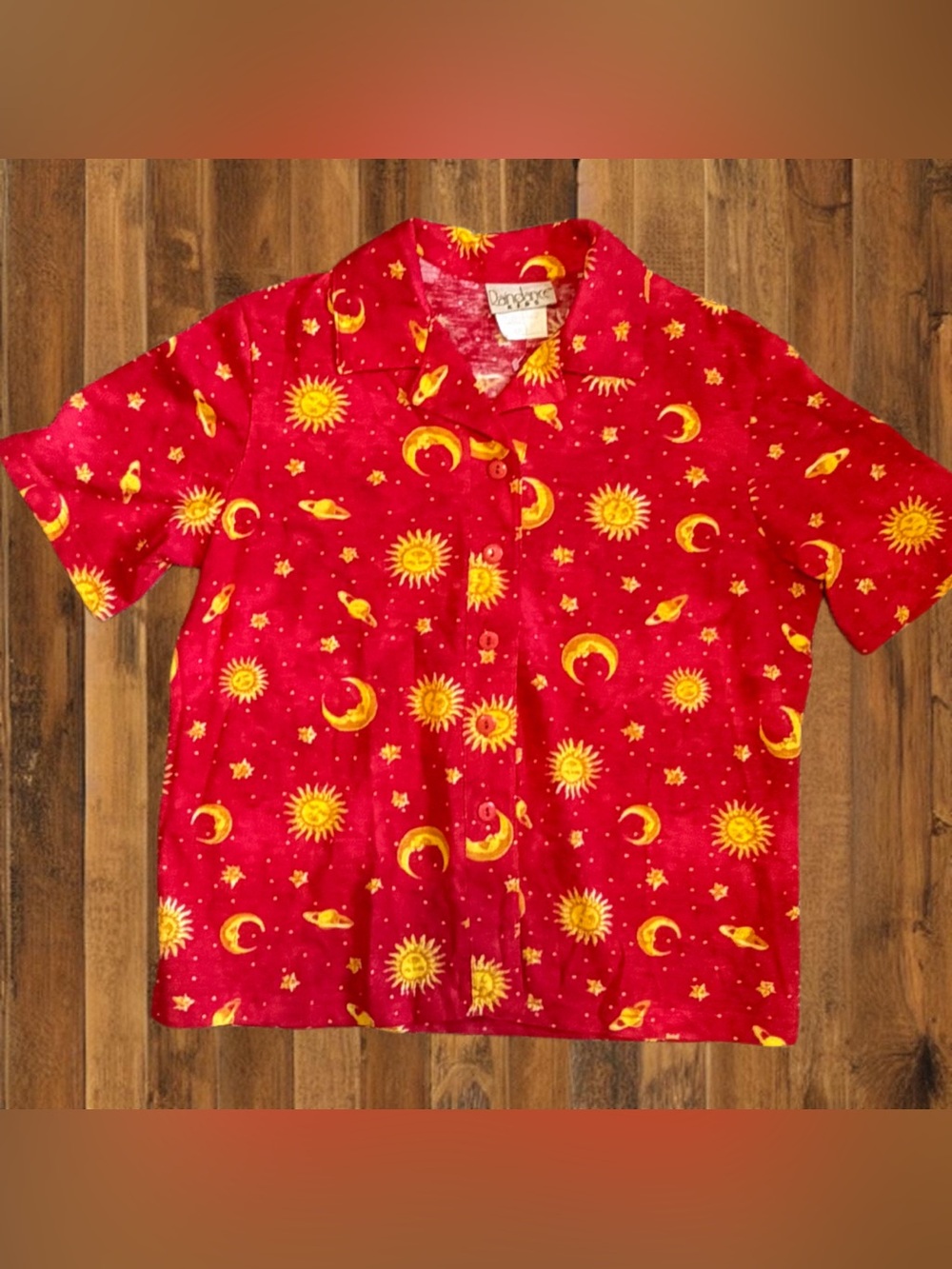 Vintage 90s Raindance Boys Medium Celestial Sun Moon Stars Button Up Shirt